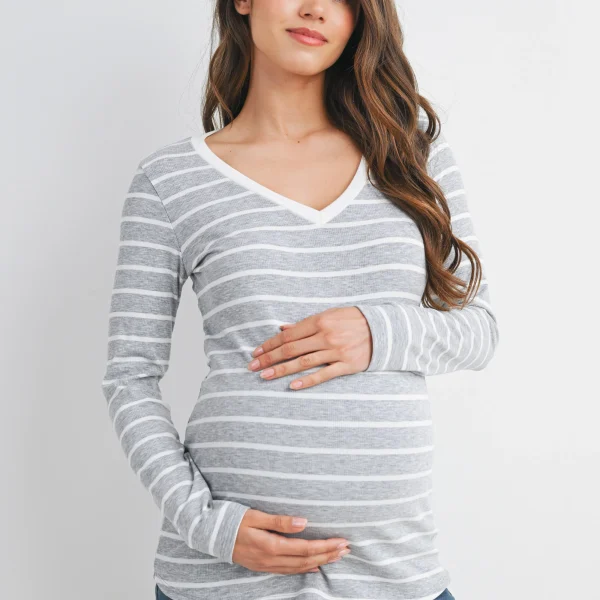 Hello Miz Spriped V-Neck Gray