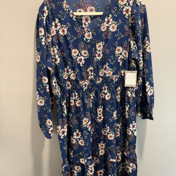 Everly Gray Blue Floral Dress Large